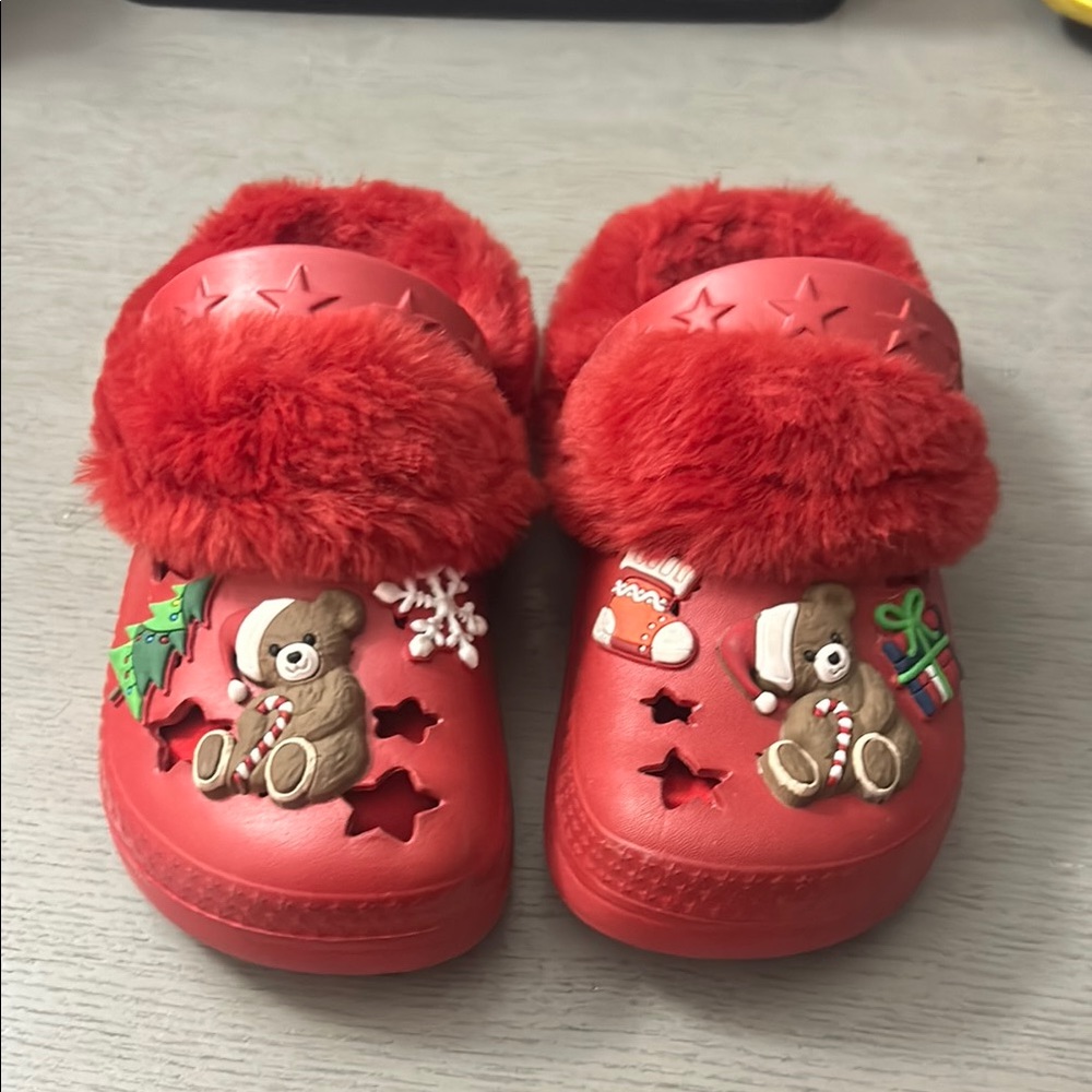 Red Fuzzy Bear slippers
Croc inspired